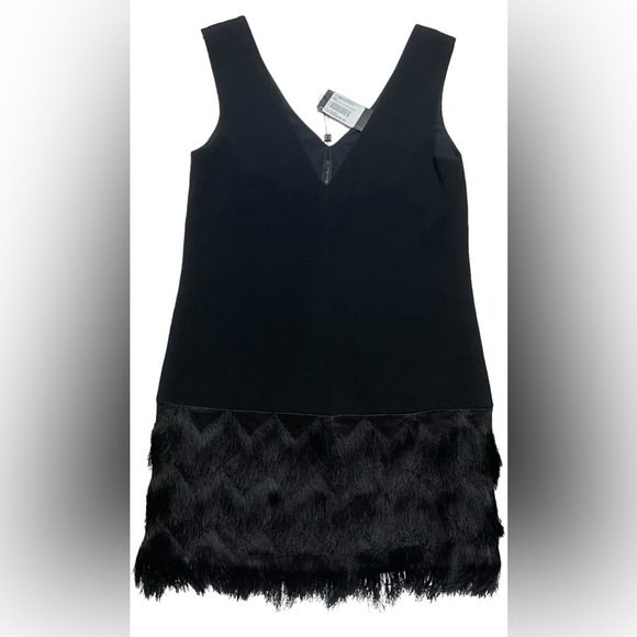 BCBGMAXAZRIA Addilyn Fringe-Trim Shift Dress Women’s Size 0 sleeveless LBD - Picture 11 of 16
